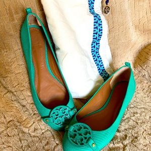 Tory Burch emerald green color flats-worn only 2 times!!